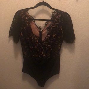 Black and nude lace bodysuit